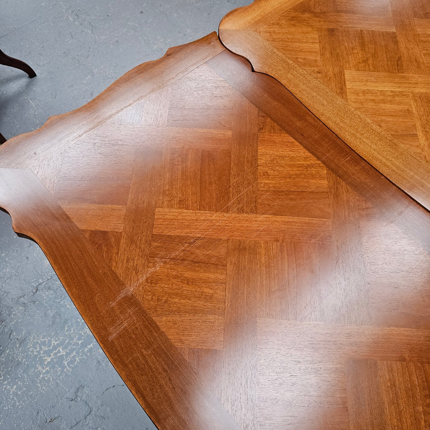 Louis XV Style Walnut Parquetry Top Extension Table