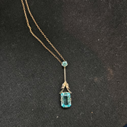 Edwardian 9ct Gold Silver Lined Aquamarine Pendant & Chain | Antique & Vintage | Moonee Ponds Antiques | Australia Wide Delivery