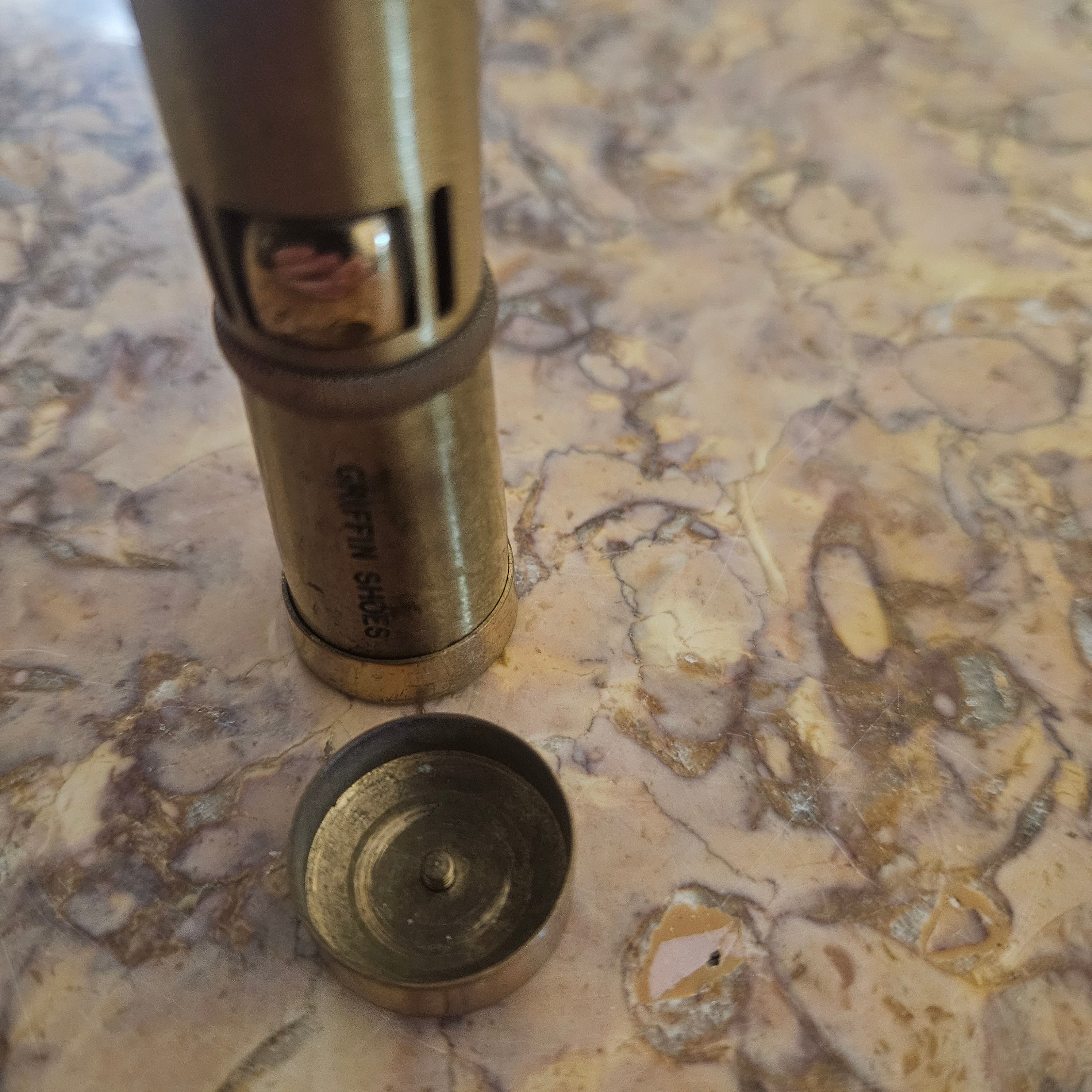 Vintage Ladies Squeeze Automatic Petrol Lighter. Advertising "Griffin Shoes". | Antique & Vintage | Moonee Ponds Antiques | Australia Wide Delivery