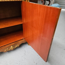 French Walnut Louis XV Style Marble Top Marquetry Inlaid Side Cabinet