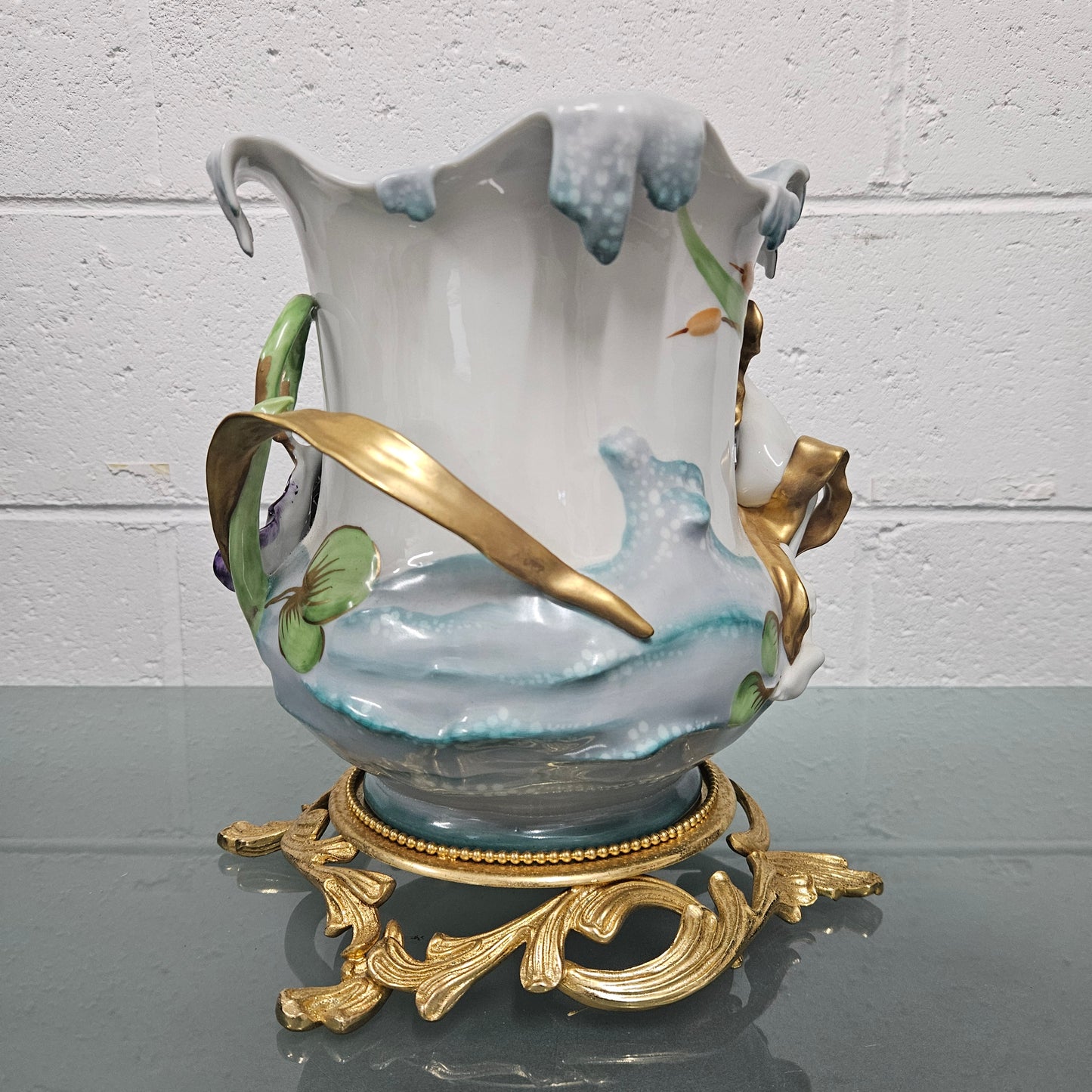 Stunning Art Nouveau Sevres Style Vase With Gilt Bronze Base