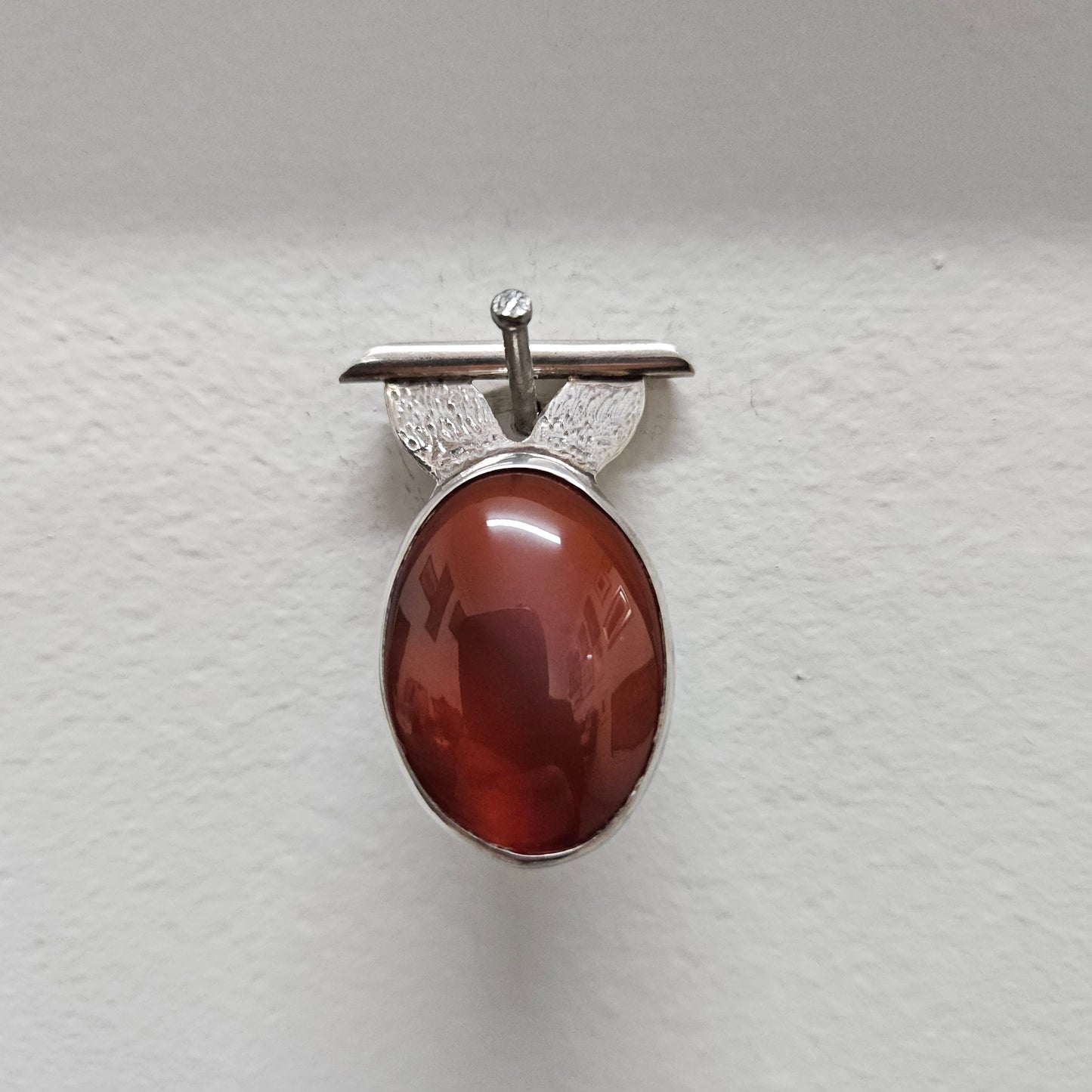 Silver And Carnelian Stone Brooch