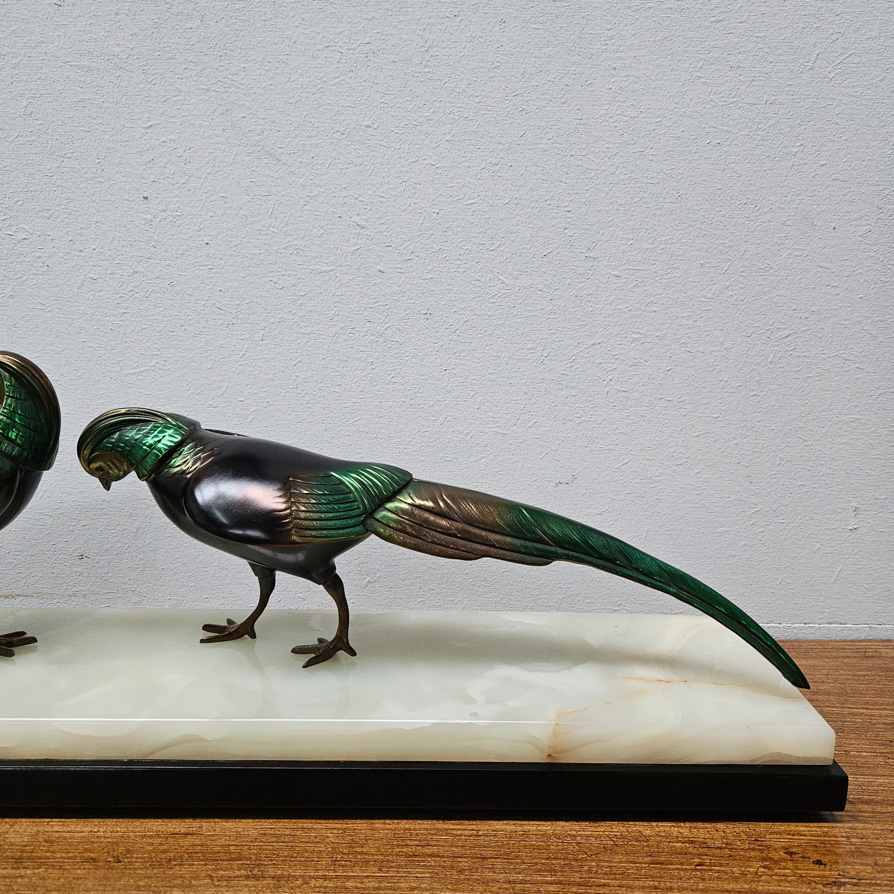 French Art Deco Pair Of Spelter Pheasants On A Marble Plinth | Antique & Vintage | Moonee Ponds Antiques | Australia Wide Delivery