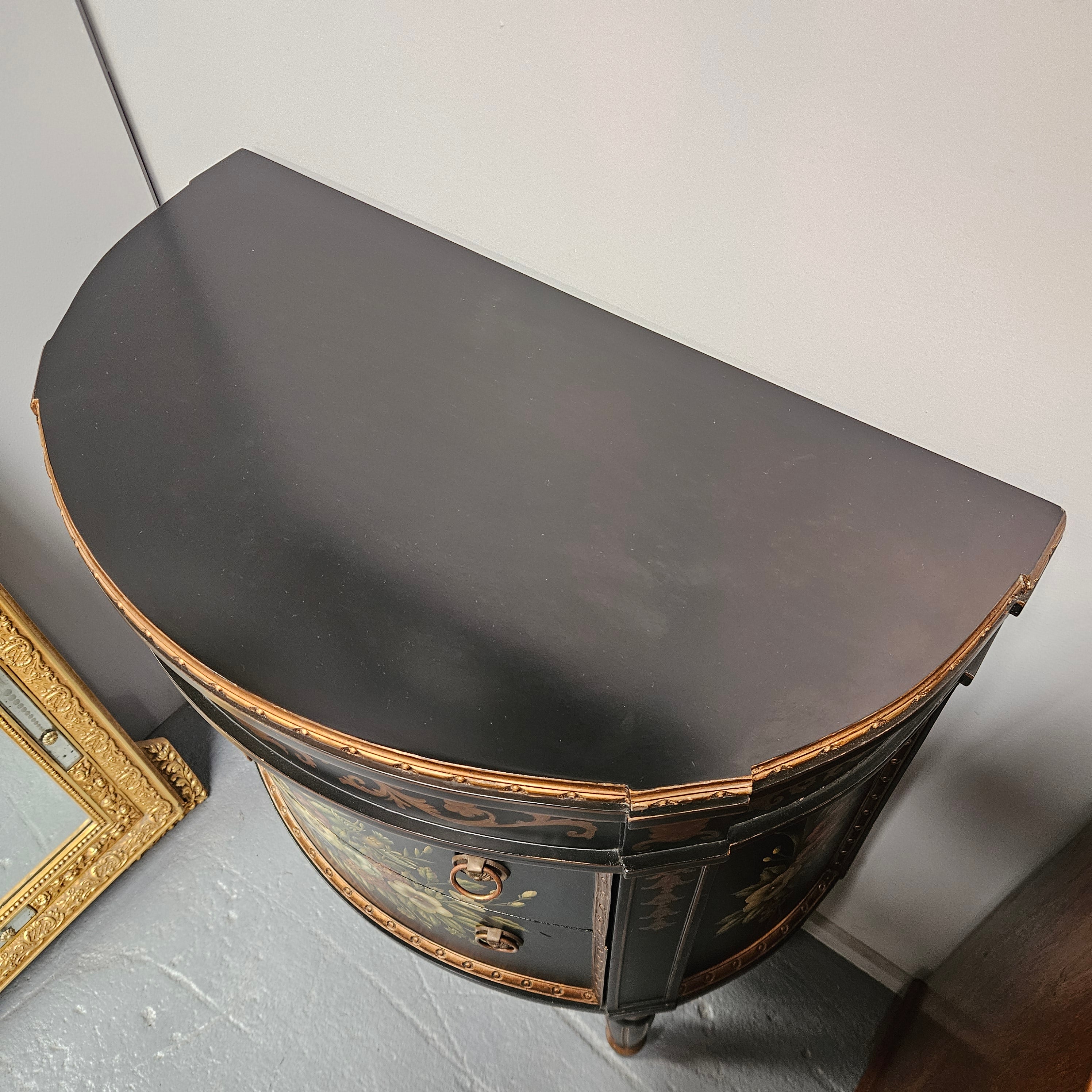 French Style Ebonised Hand Painted Chest of Drawers