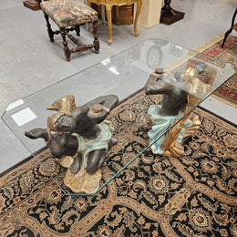 Vintage Carved Giltwood, Painted Blackamoor Glass Topped Coffee Table