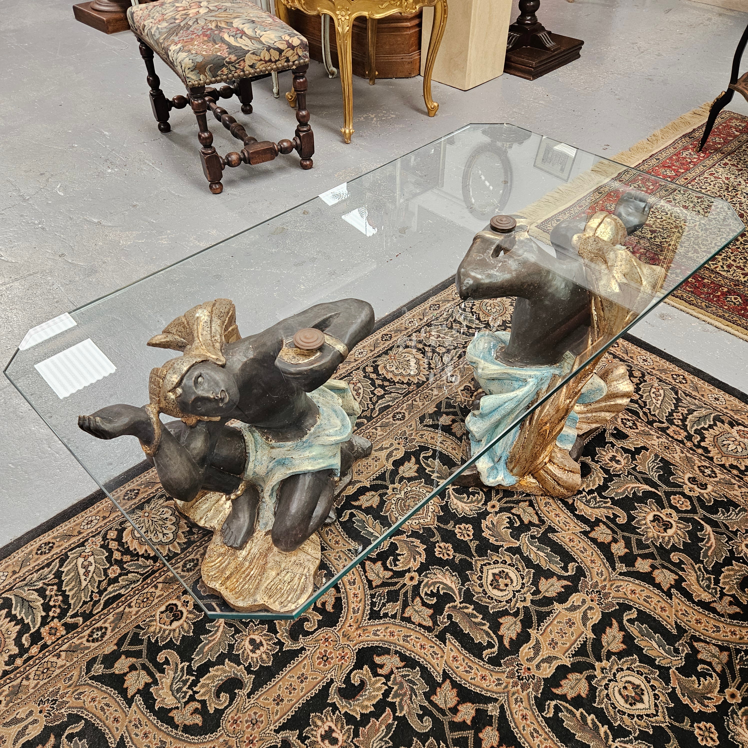 Vintage Carved Giltwood, Painted Blackamoor Glass Topped Coffee Table | Antique & Vintage | Moonee Ponds Antiques | Australia Wide Delivery
