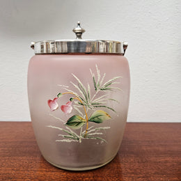 Edwardian Glass Enamel Decorated Biscuit Barrel