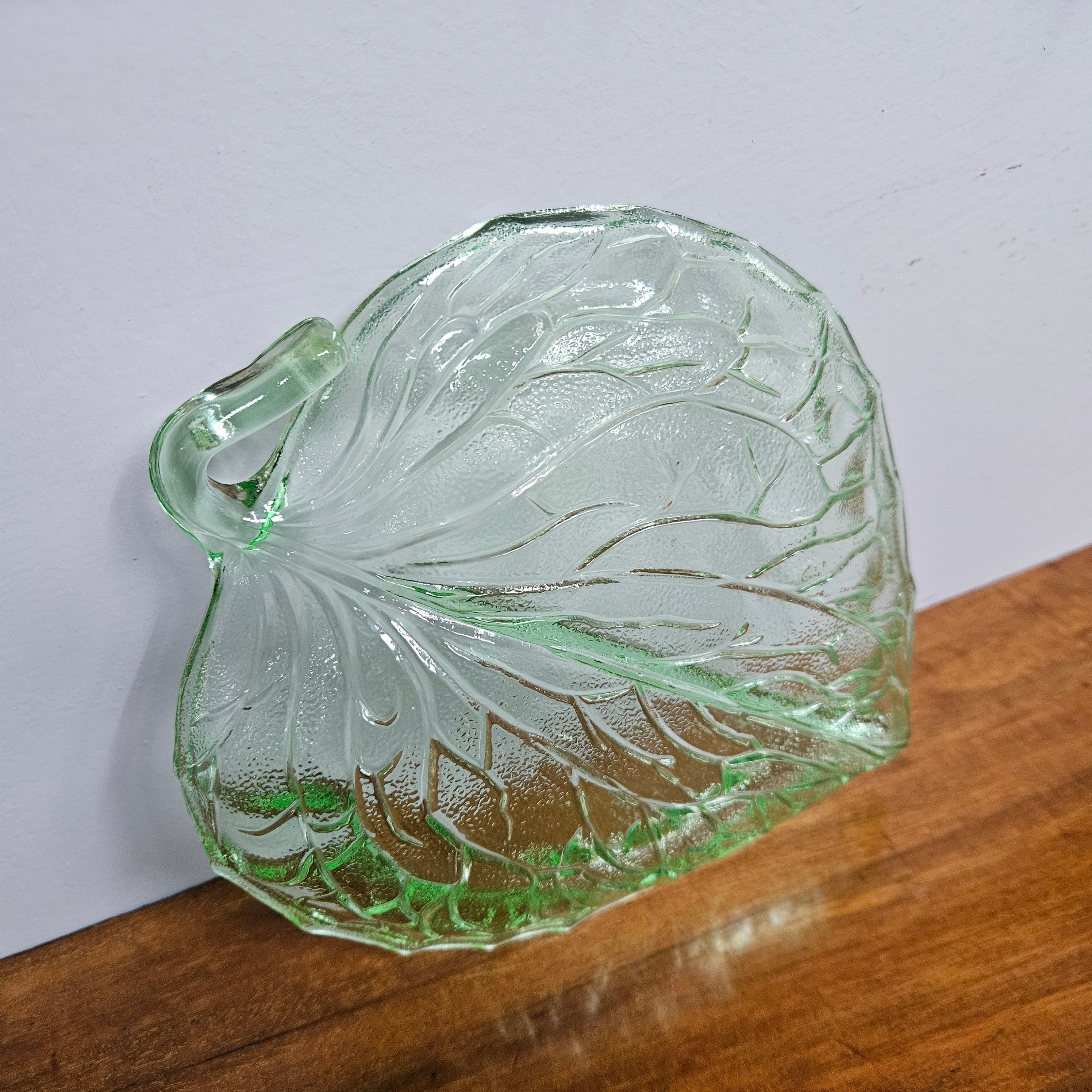 Vintage Bagley Uranium Green Glass Leaf Dish | Antique & Vintage | Moonee Ponds Antiques | Australia Wide Delivery