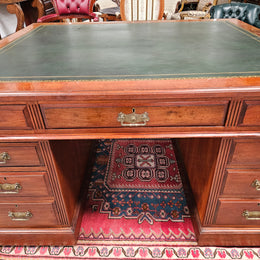 Edwardian Walnut Full Partners Desk With Leather Top