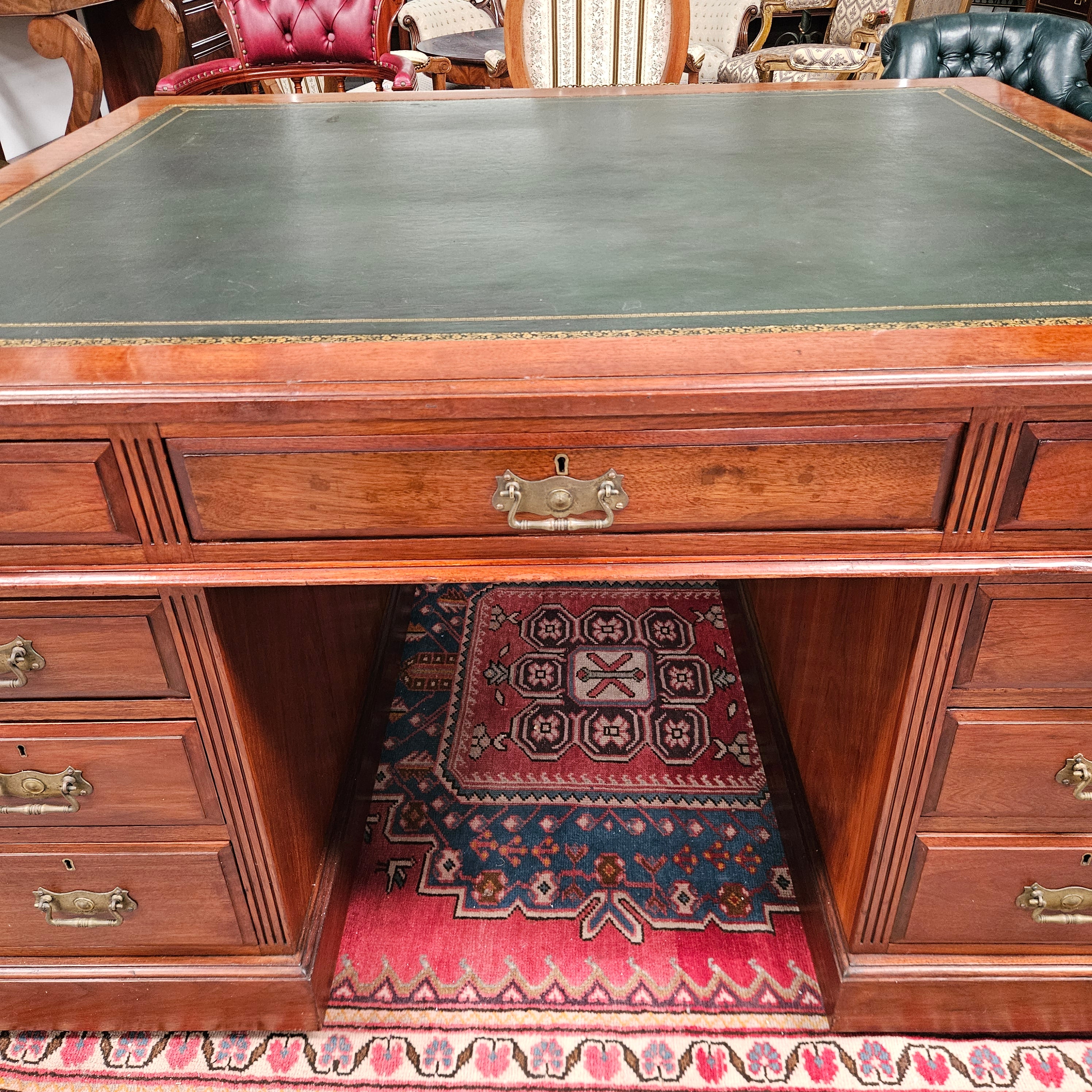 Edwardian Walnut Full Partners Desk With Leather Top | Antique & Vintage | Moonee Ponds Antiques | Australia Wide Delivery