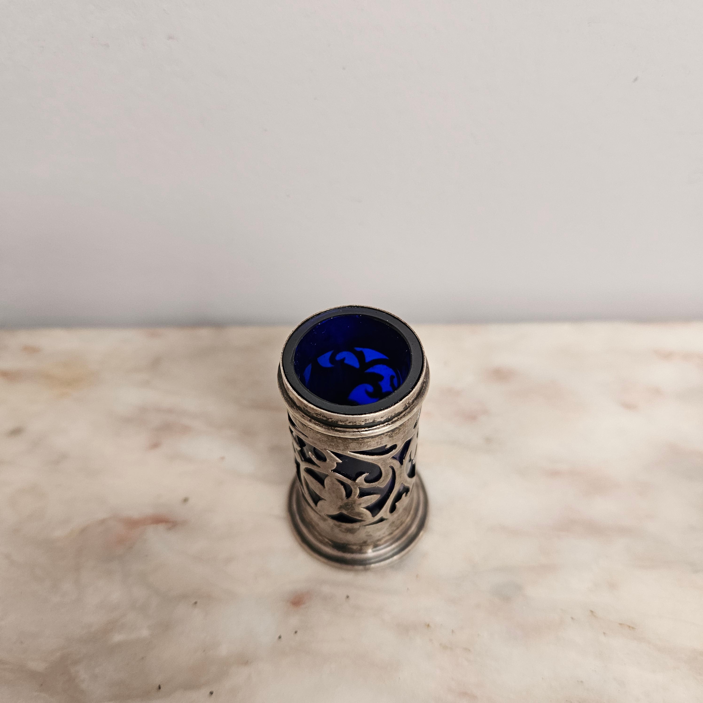 Edwardian Birmingham Silver & Bristol Blue Toothpick Holder | Antique & Vintage | Moonee Ponds Antiques | Australia Wide