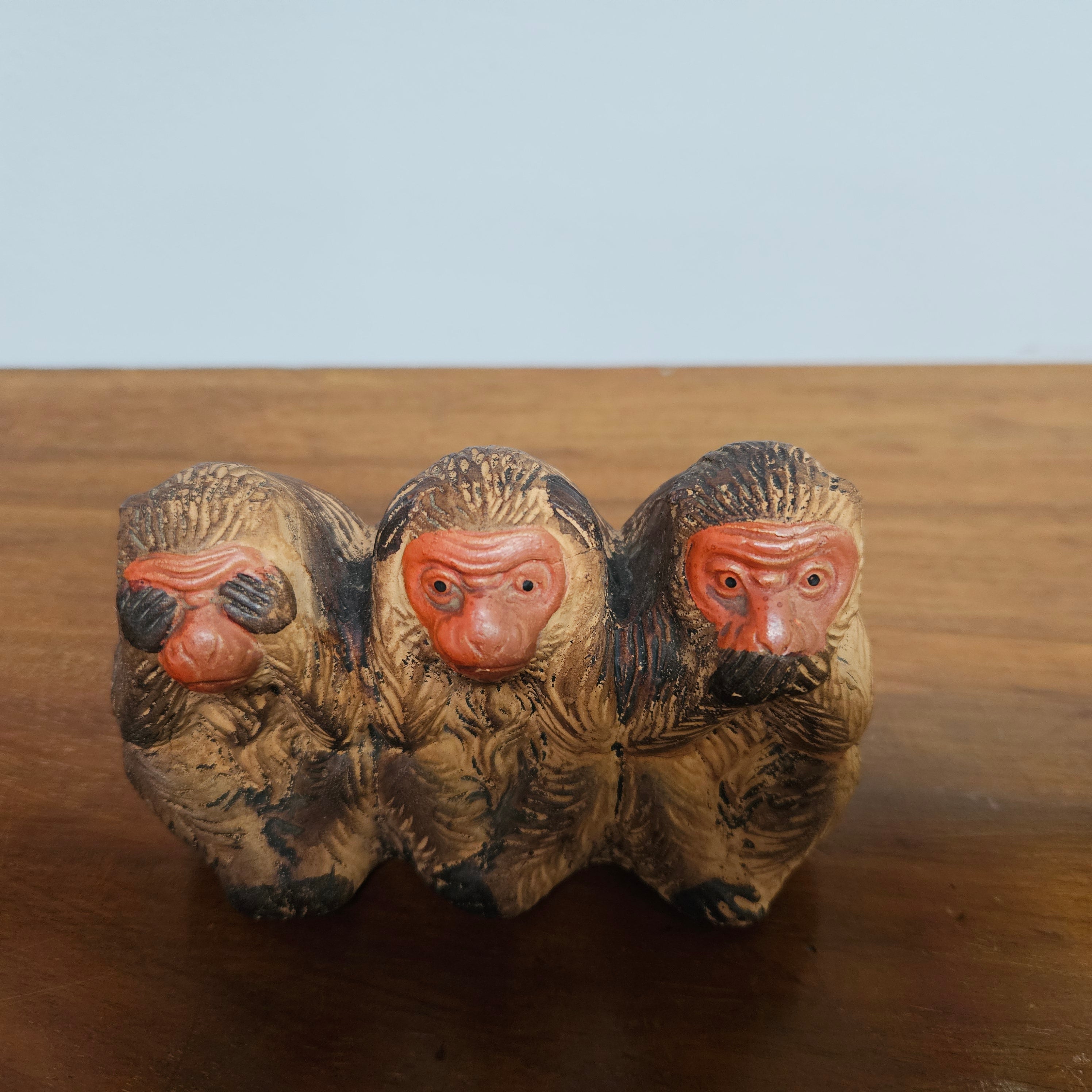 Vintage Terracotta Three Wise Monkeys Figure