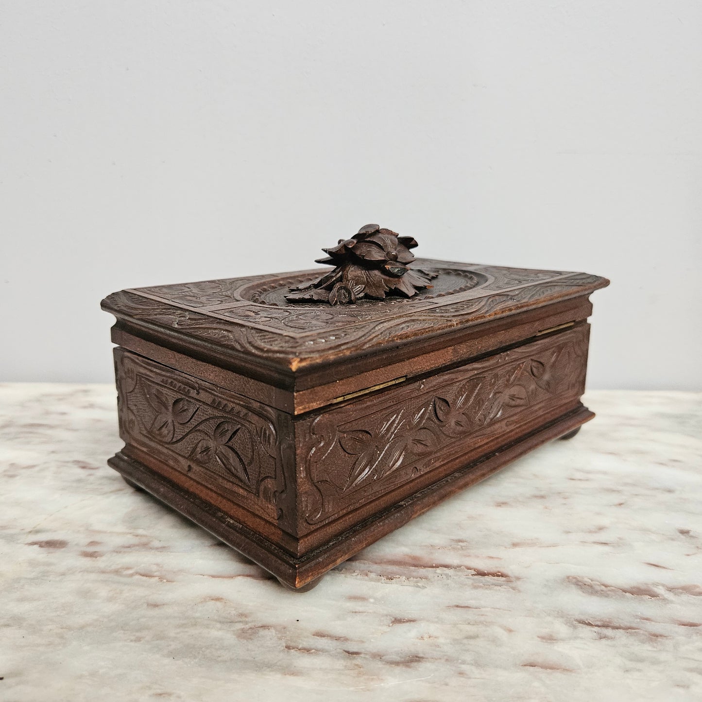 Antique Black Forest Hand Carved Trinket/Jewellery Box