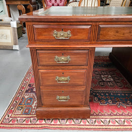 Edwardian Walnut Full Partners Desk With Leather Top