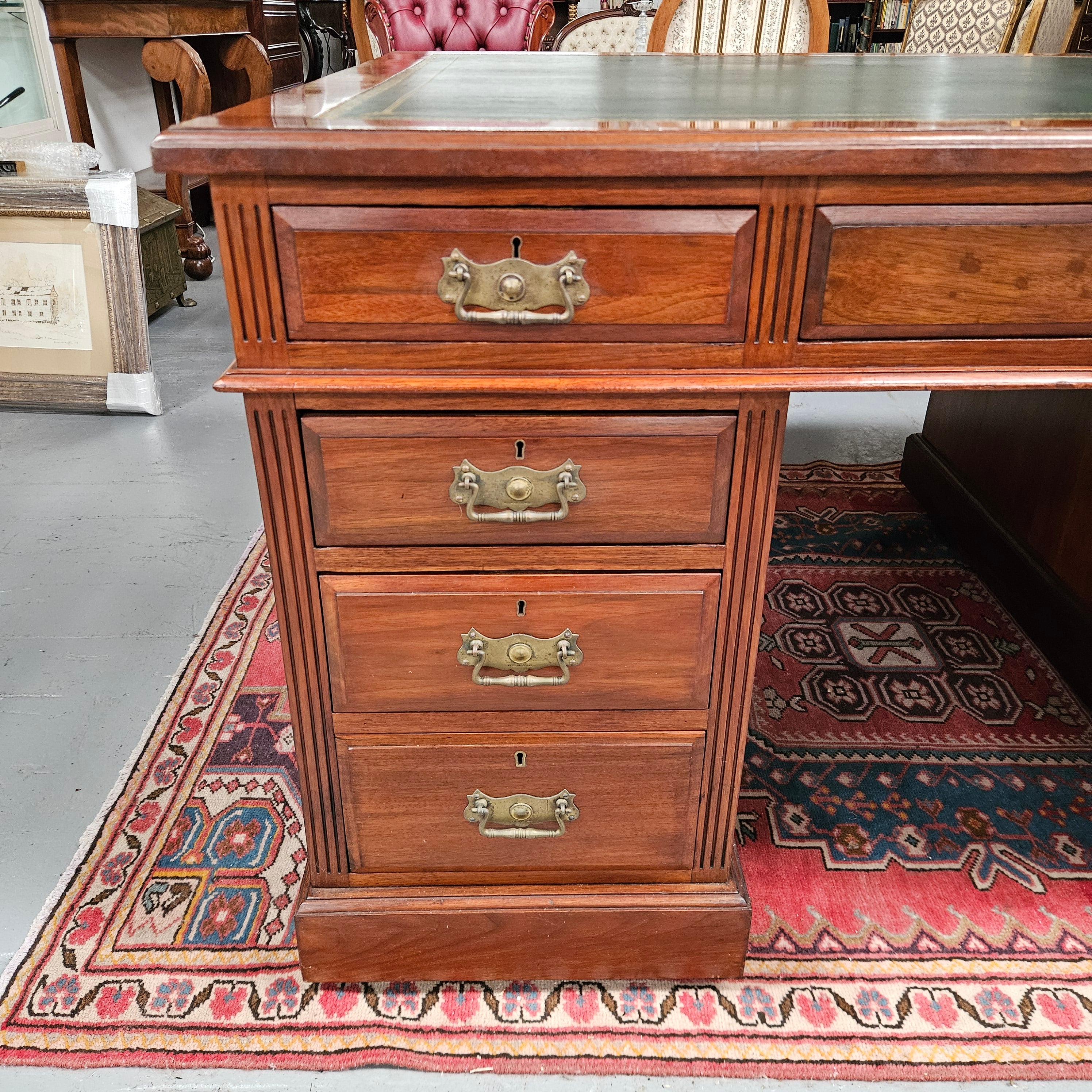Edwardian Walnut Full Partners Desk With Leather Top | Antique & Vintage | Moonee Ponds Antiques | Australia Wide Delivery