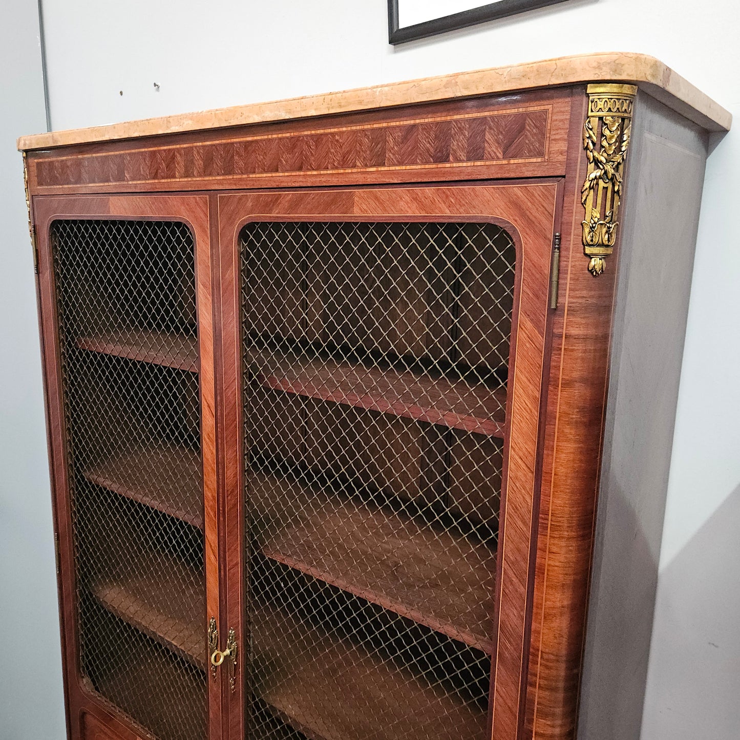 Antique Louis XVI Style French Inlaid Kingwood Bookcase