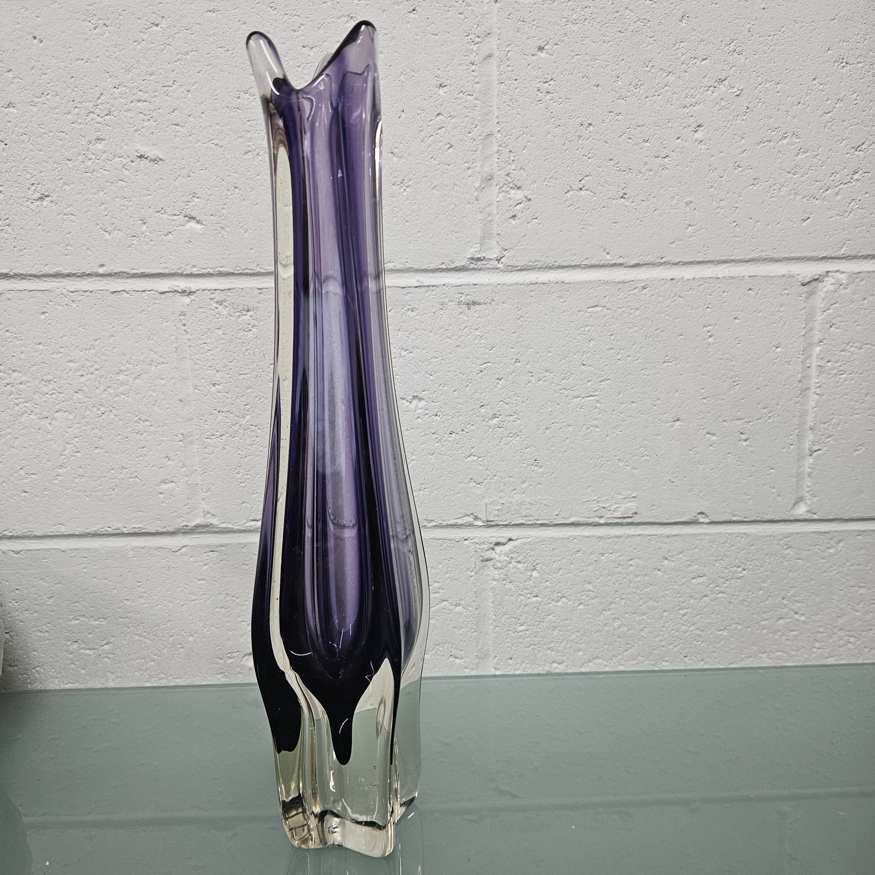 Tall Murano "Somerso" Amethyst & Clair Glass Vase | Antique & Vintage | Moonee Ponds Antiques | Australia Wide