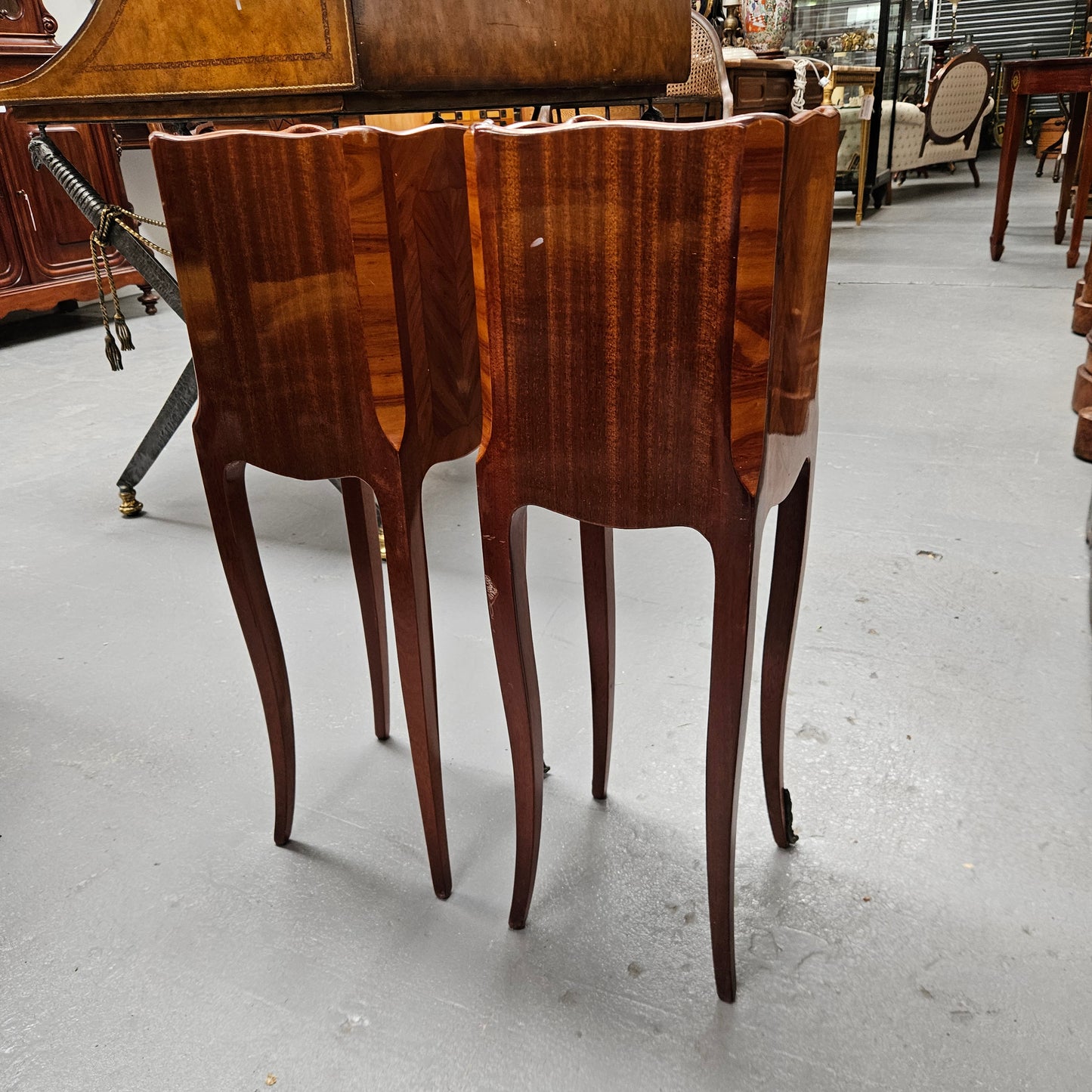 Miniature Pair of Marquetry Inlaid Louis XV Style Bedsides