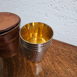 Antique Set Of Stirrup Cups In Leather Case