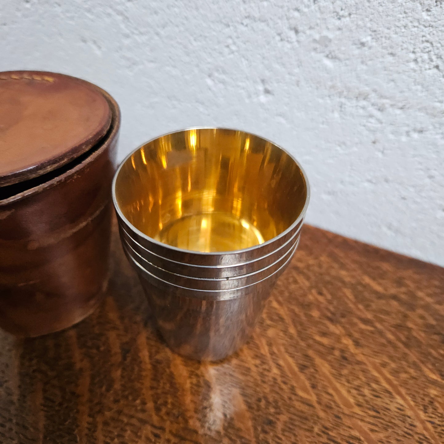 Antique Set Of Stirrup Cups In Leather Case