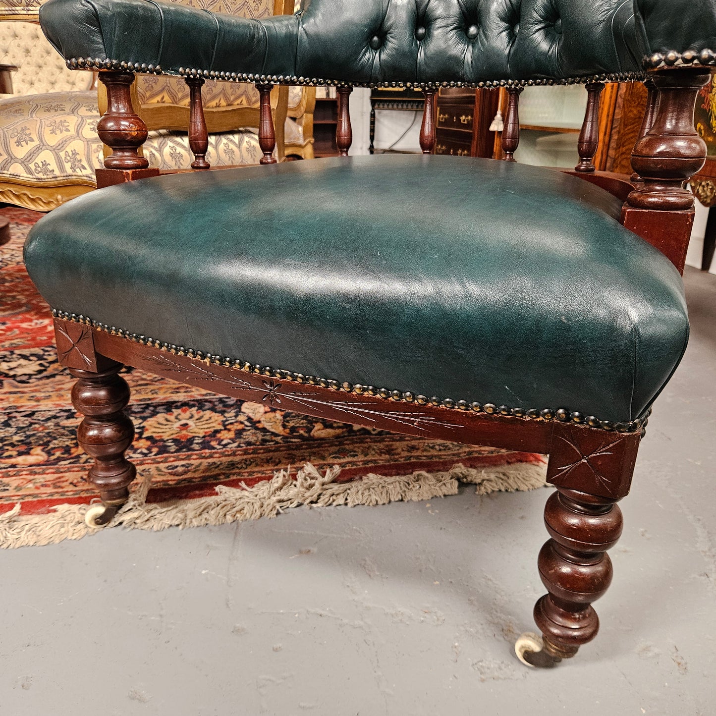 Antique Mahogany Leather Upholstered Captain / Office Chair