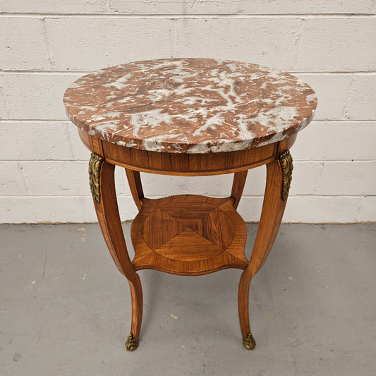 French Walnut Marble Top Circular Table