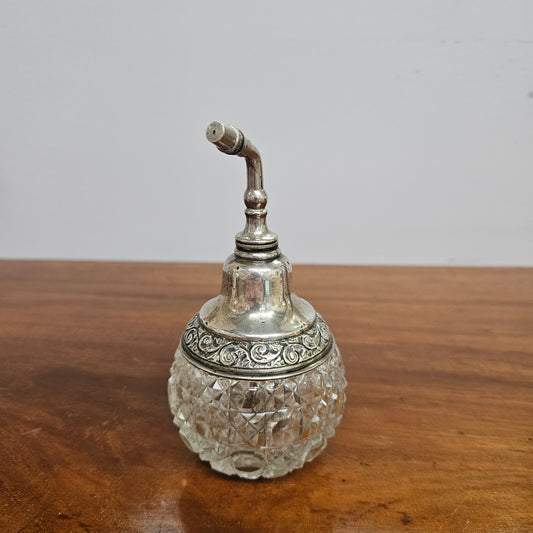 Victorian Sterling Silver & Hobnail Glass Pump Perfume Bottle