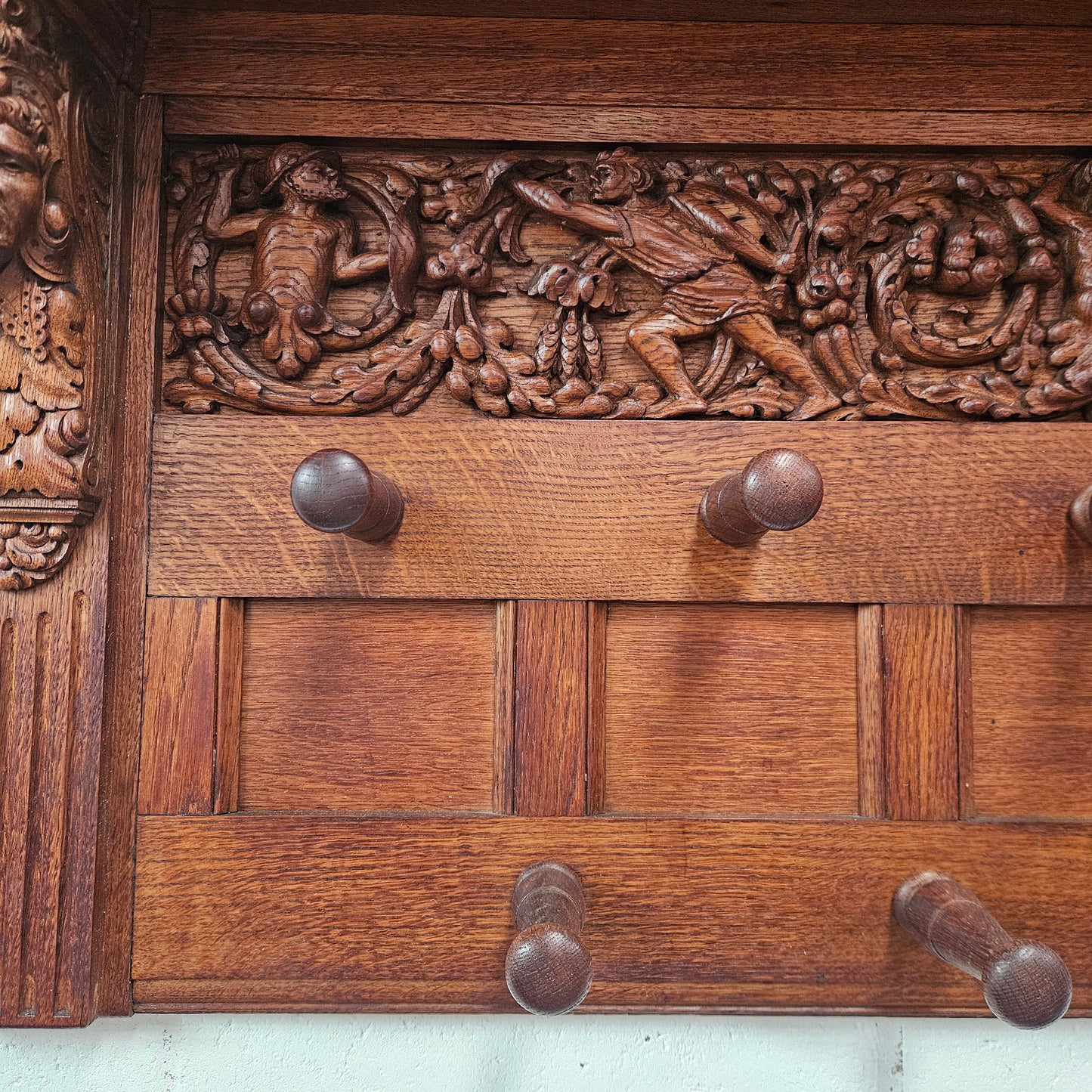 Antique Australian Oak Carved Large Hat Rack