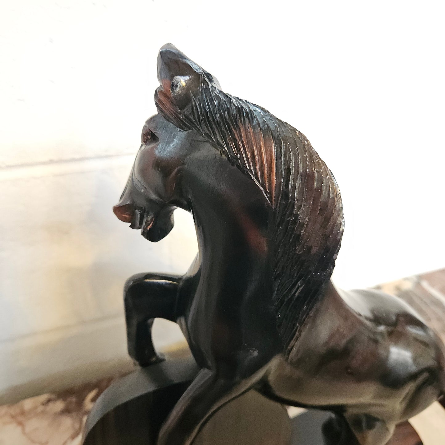 Vintage Carved Blackbean Timber Horse Figure