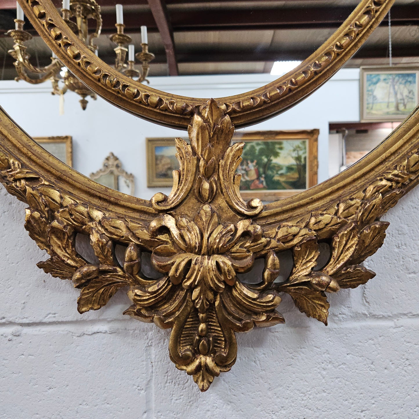 Rare Decorative Late 19th Century Oval Gilt Cushion Mirror