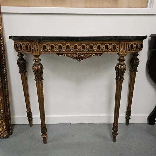 French Louis 16th Style Gilt & Black Marble Top Console Table