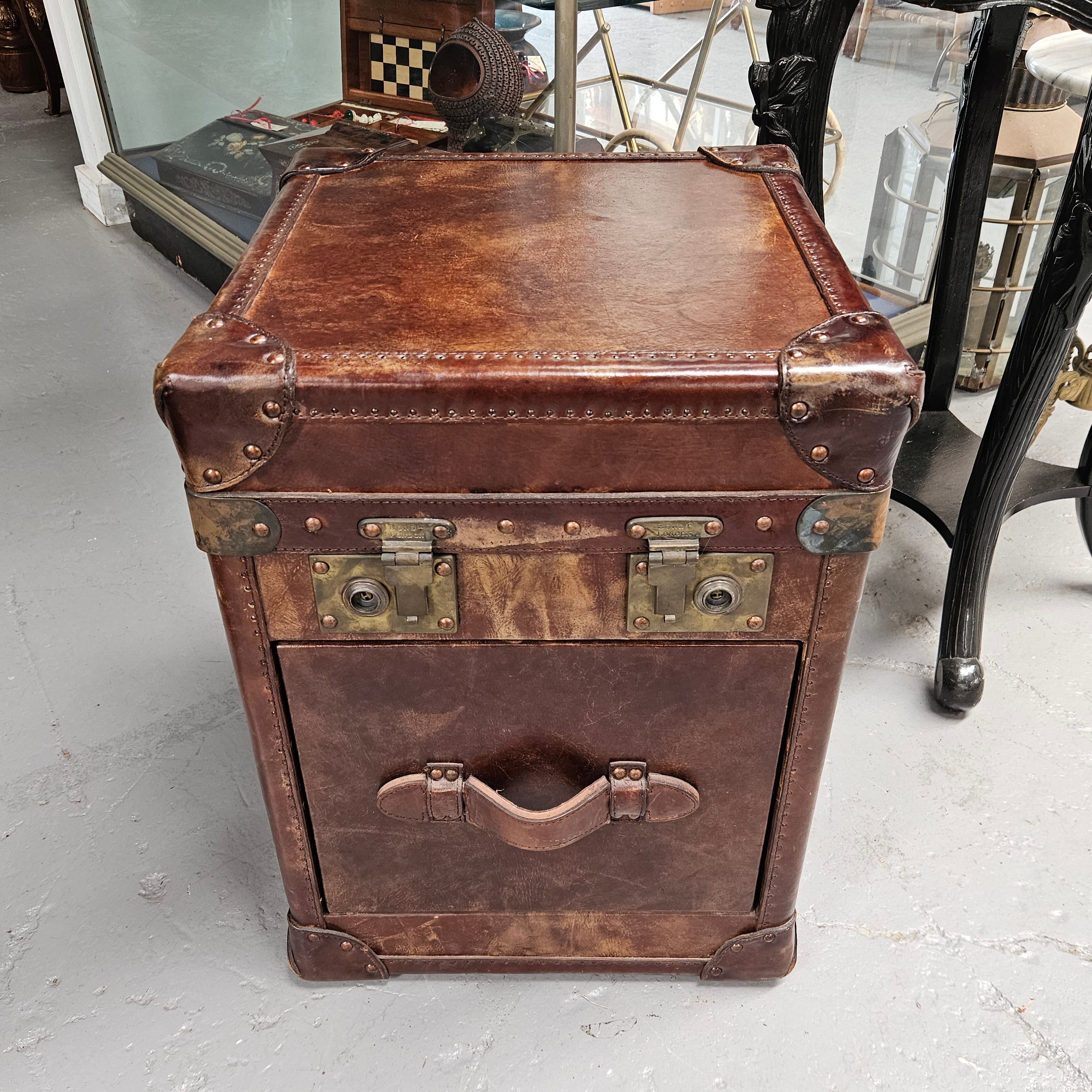 Portable Leather Filing Cabinet / Side Table | Antique & Vintage | Moonee Ponds Antiques | Australia Wide Delivery