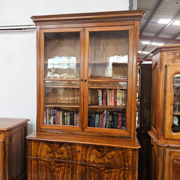 19th Century French Figured Walnut Two Door Bookcase Secretaire