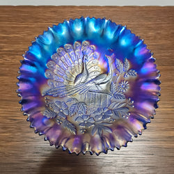 Superb Electric Blue Carnival Glass Bowl Northwood Peacocks | Antique & Vintage | Moonee Ponds Antiques | Australia Wide Delivery
