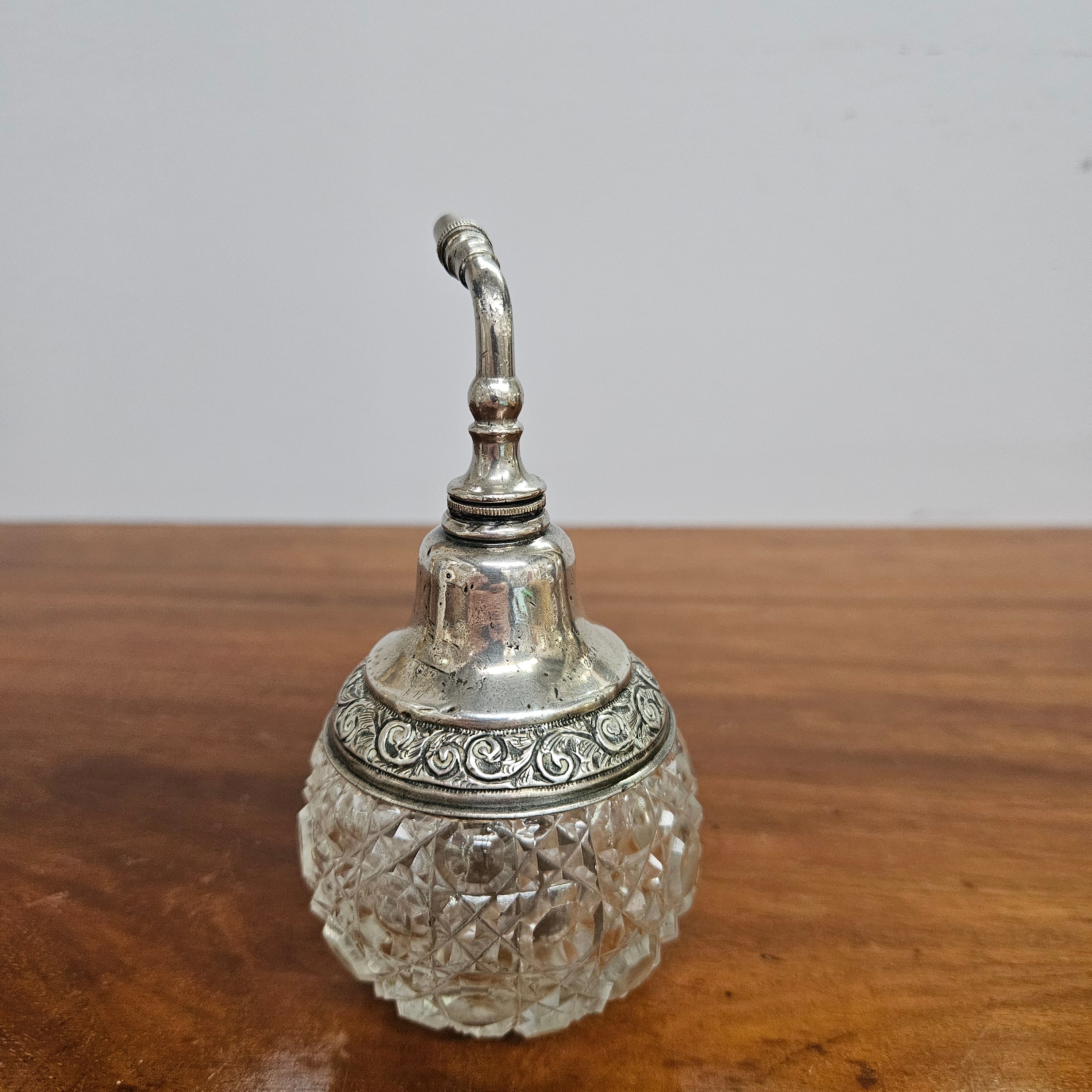 Victorian Sterling Silver & Hobnail Glass Pump Perfume Bottle