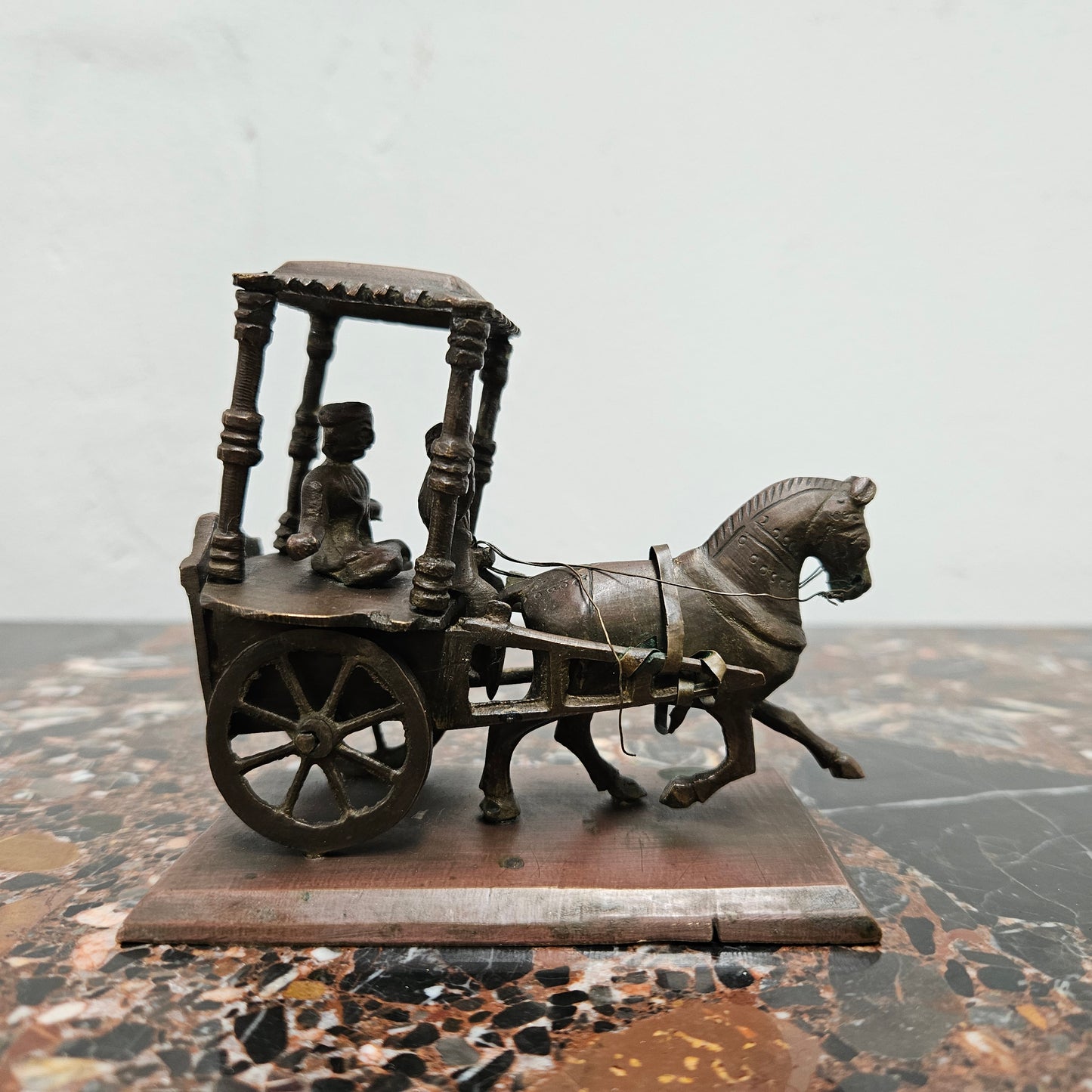 Antique Indian Brass Horse, Cart & Rider