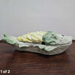 Vintage Italian Hand painted Majolica Fish Covered Dish