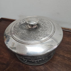 Unusual Victorian Vanity Glass Container with "Greek Key Pattern to Base" with a Silver Lid & Internal Mirror | Antique & Vintage | Moonee Ponds Antiques | Australia Wide Delivery