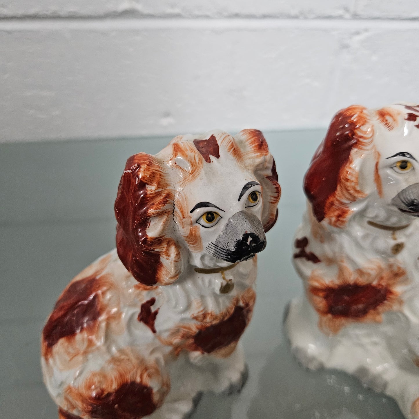 Pair of Antique Staffordshire Spaniels Statues