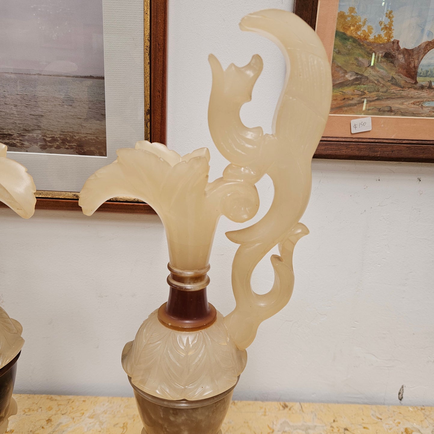 Antique Pair of Alabaster Urns