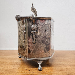 Victorian Hexagonal Silver Plated Biscuit Barrel