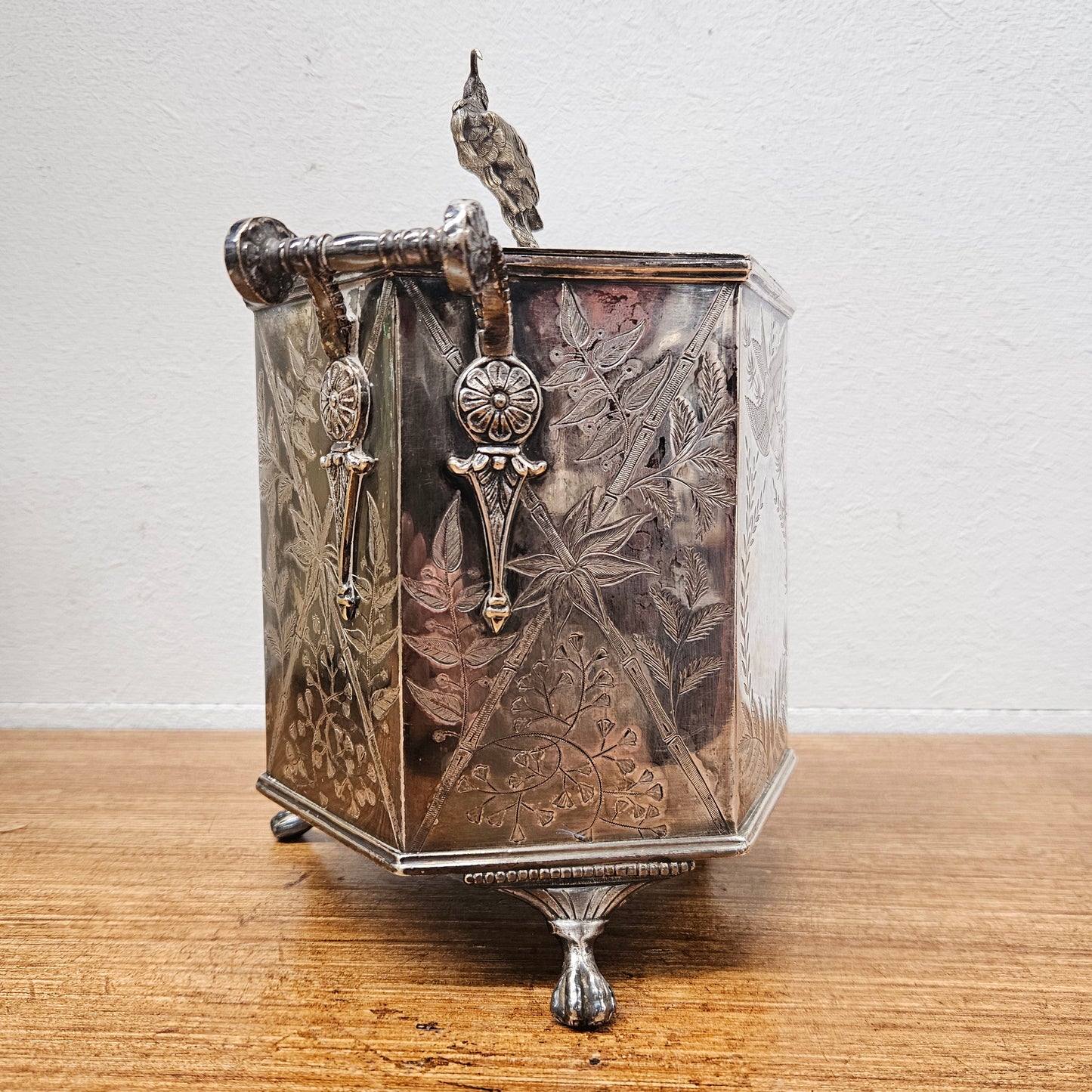 Victorian Hexagon Silver Plated Biscuit Barrel