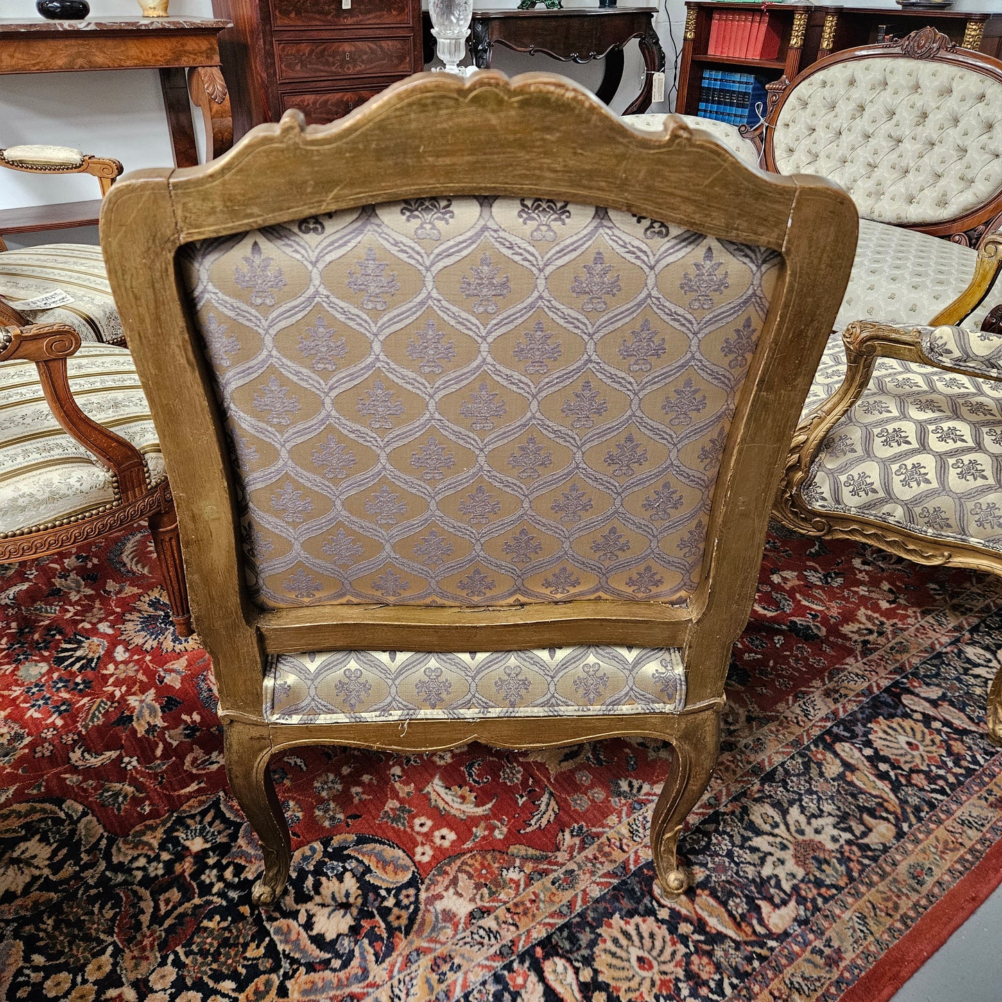 Antique Pair Reupholstered Louis XVth Style Giltwood Armchairs