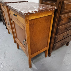 Compact Oak Marble Top Side Cabinet With Drawer | Antique & Vintage | Moonee Ponds Antiques | Australia Wide Delivery