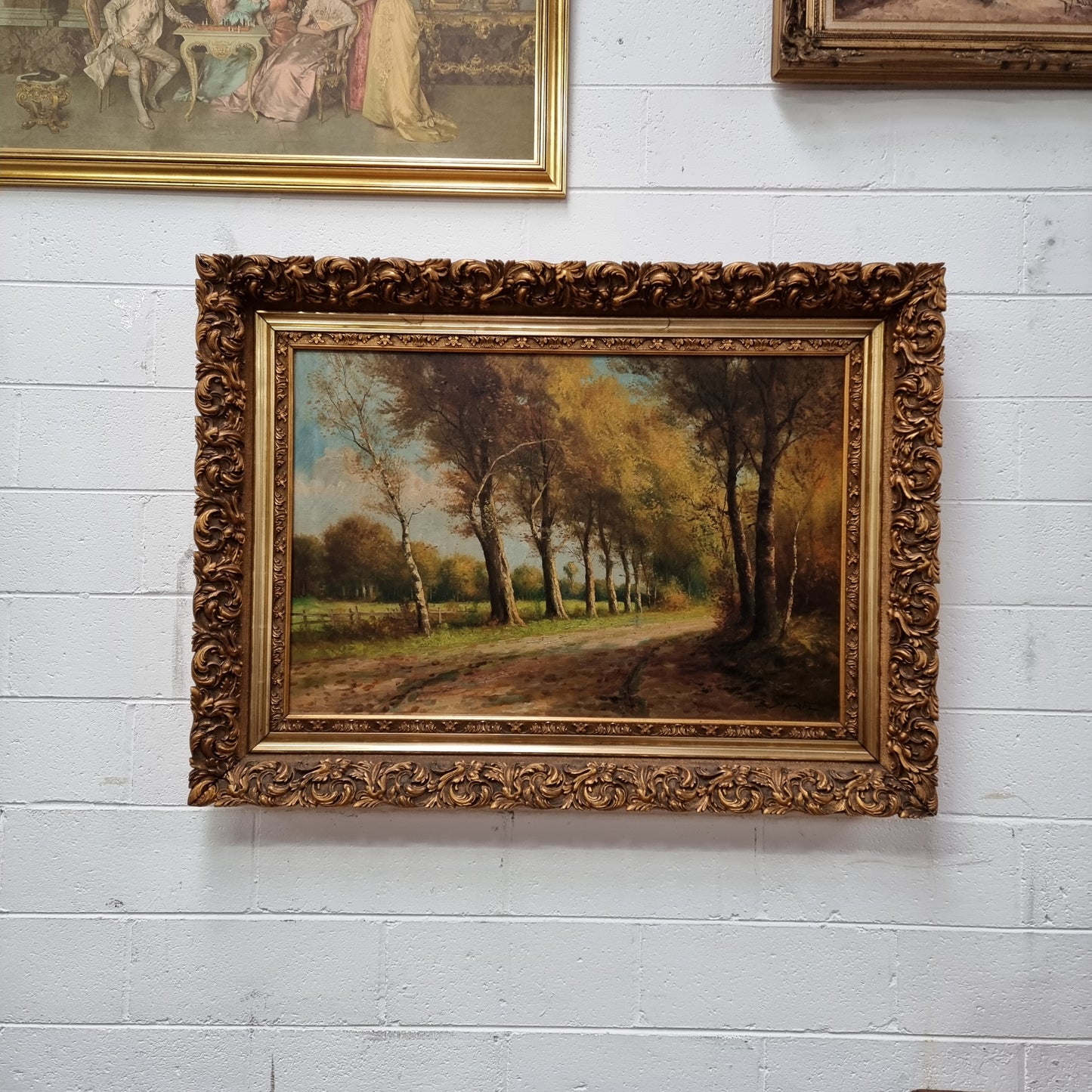 Sourced from France Signed Oil on Canvas Country Tree Scene In Ornate Gilt Frame