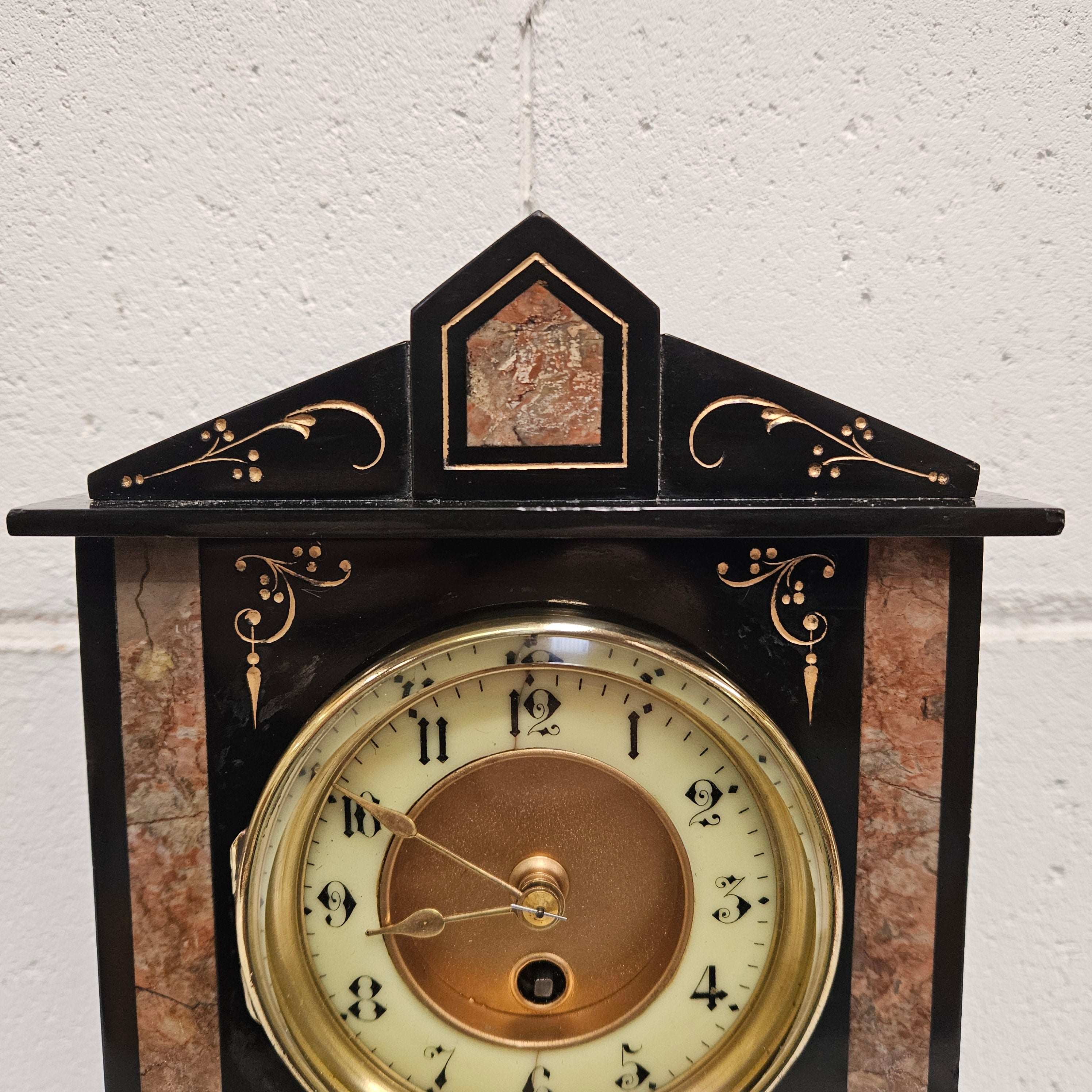 Fully Restored & Serviced French Inlaid Marble Time Piece Clock | Antique & Vintage | Moonee Ponds Antiques | Australia Wide Delivery