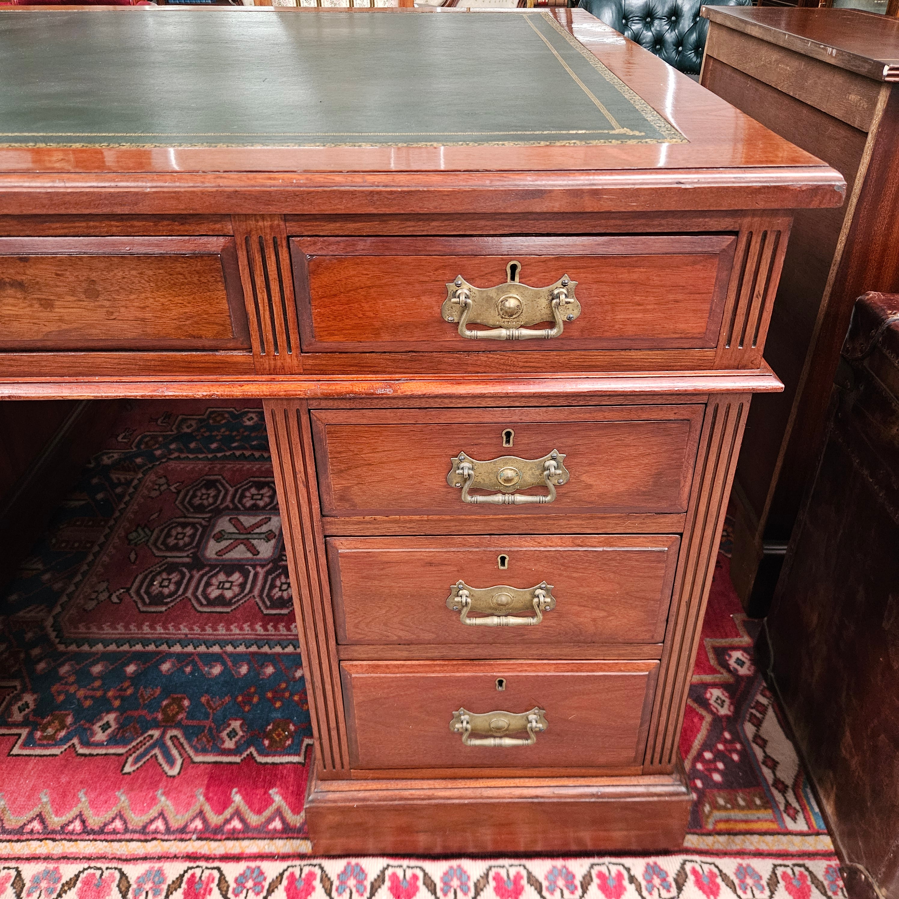 Edwardian Walnut Full Partners Desk With Leather Top | Antique & Vintage | Moonee Ponds Antiques | Australia Wide Delivery