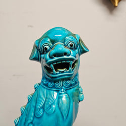 Pair of Vintage Chinese Turquoise Glazed Guardian Foo Dogs
