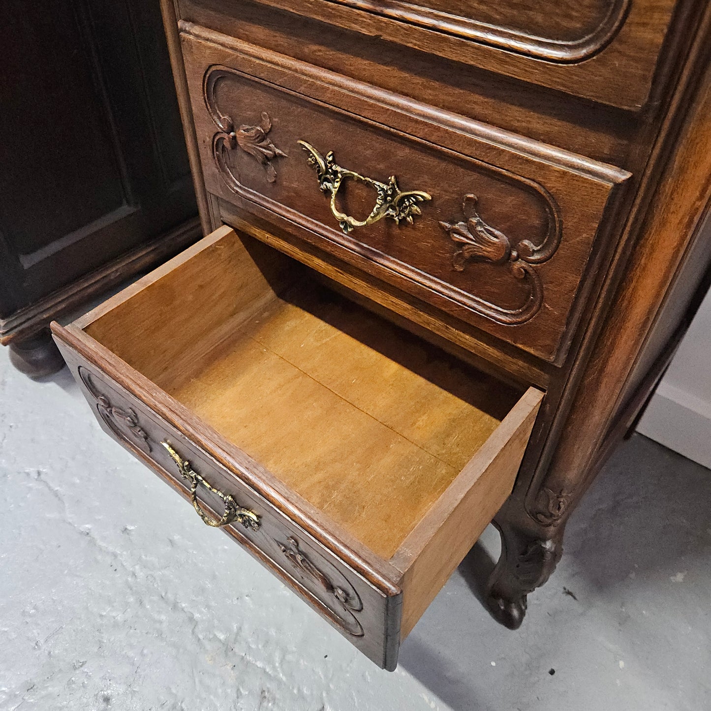 Louis XV Style Oak Three Drawer Side Cabinet