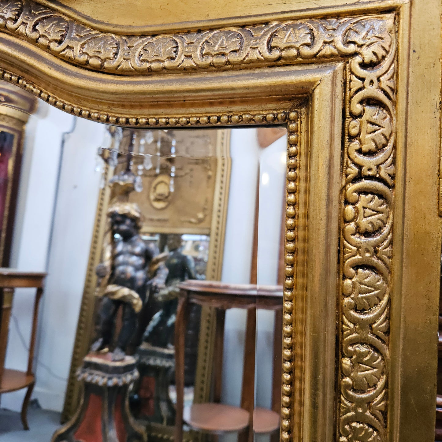 Napoleon III Style French Gilt & Floral Decorated Bevelled Mirror